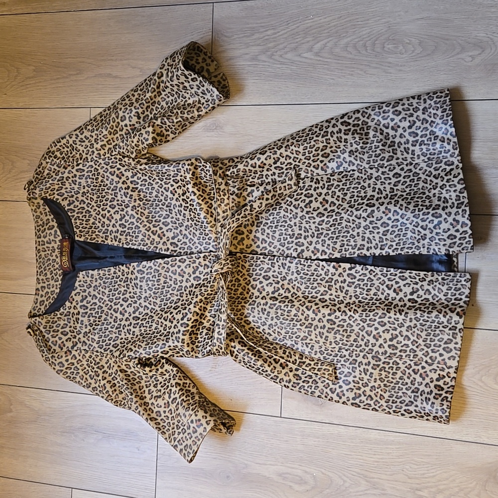 Leopard Print Tie-Waist Leather Jacket - Beige/Black